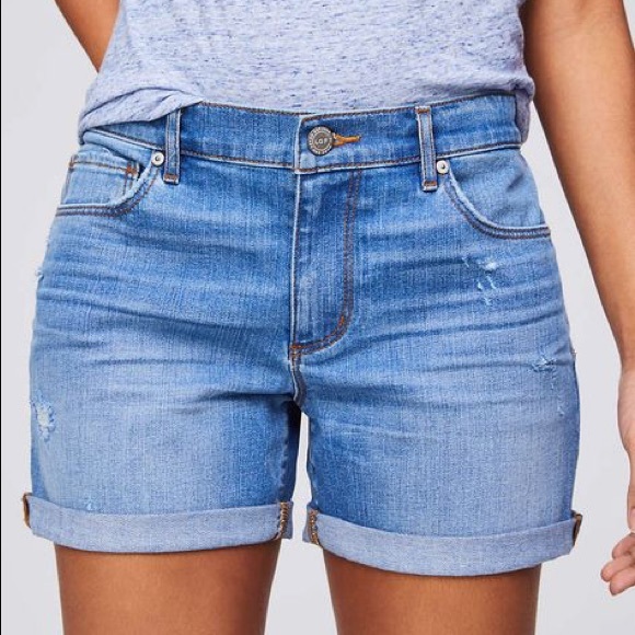 LOFT Shorts Loft Denim Roll Shorts In Destructed Light Indigo